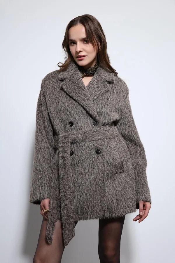 Antioch Kahve Kısa Suni Kürklü Kaban