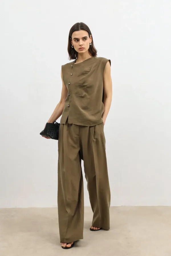 Pantalon large pour femme Antioch en mélange de lyocell kaki