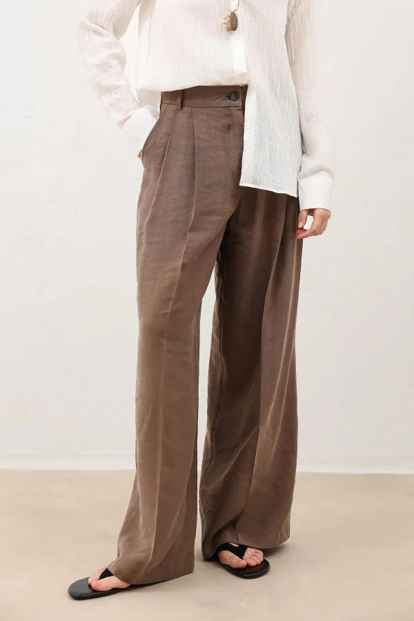 Antioch Coffee Pleated Palazzo Women's Trousers