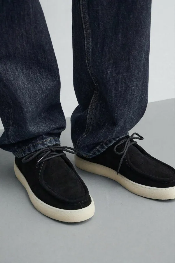 Antioch Siyah Yumuşak Dikişli Burun Deri Ayakkabı