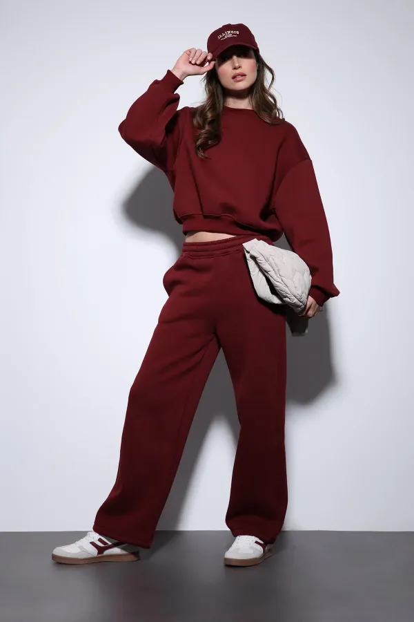 Antioch Bordo Oversize Kadın Eşofman Takım