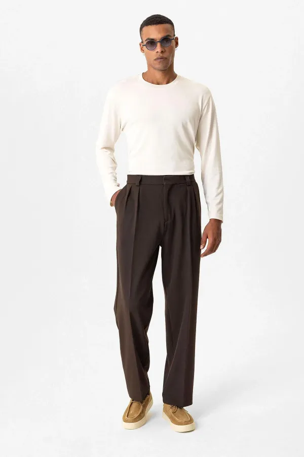 Antioch Coffee High Waist Pleated Relaxed Fit Baggy Men's Pants