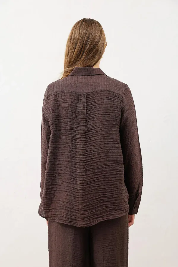 Antioch Coffee Patterned Muslin Women's Shirt