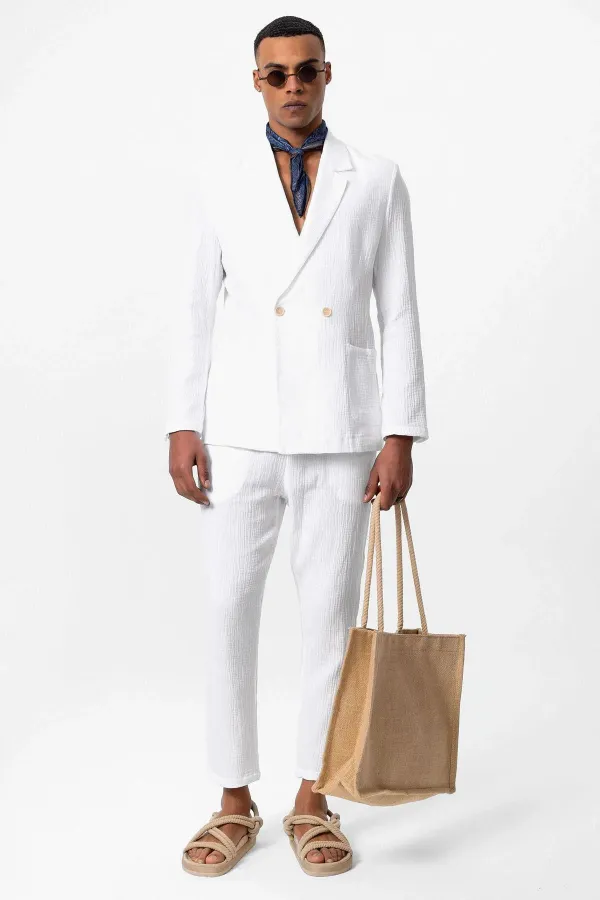 Antioch Off-White Double-Breasted Unlined Men's Blazer Jacket