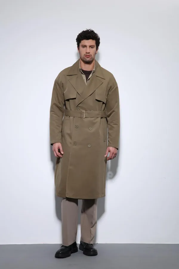 Trench-coat croisé Antioch kaki clair avec ceinture