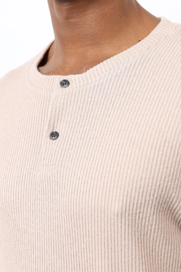 Antioch Bej Fitilli Düğmeli Yaka T-Shirt