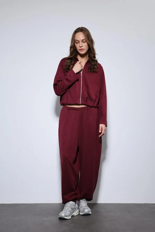 Antioch Bordo Volümlü Ceket Ve Paça Lastikli Eşofman Takım