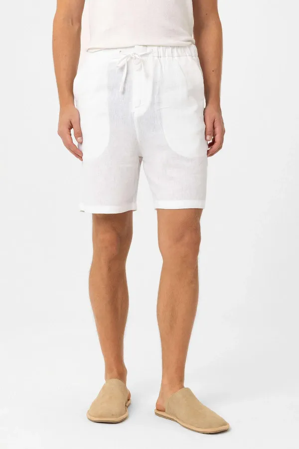 Short pour homme Antioch en lin mélangé blanc