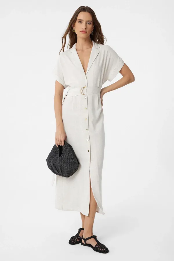 Antioch Ecru Linen Blend Belted Women's Dress