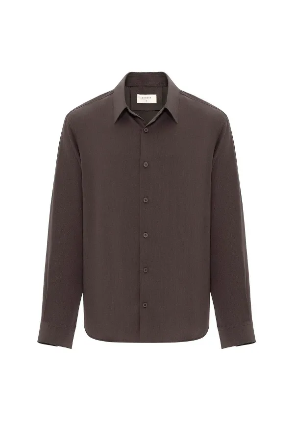 Antioch Kahve Relax Fit Liyosel Kumaş Erkek Gömlek