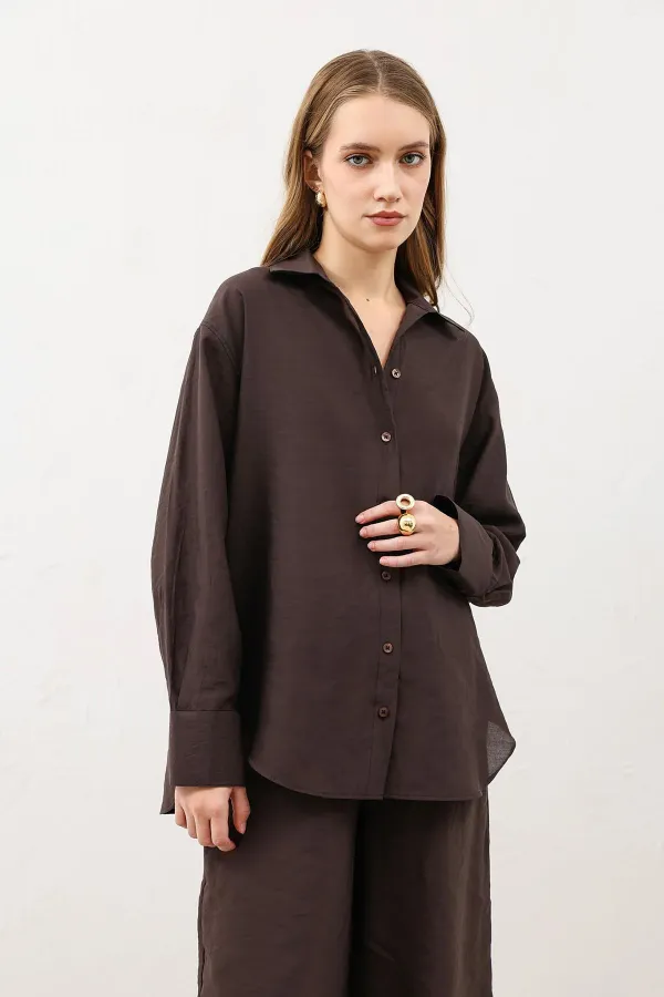 Antioch Dark Brown Draped Oversize Women's Shirt