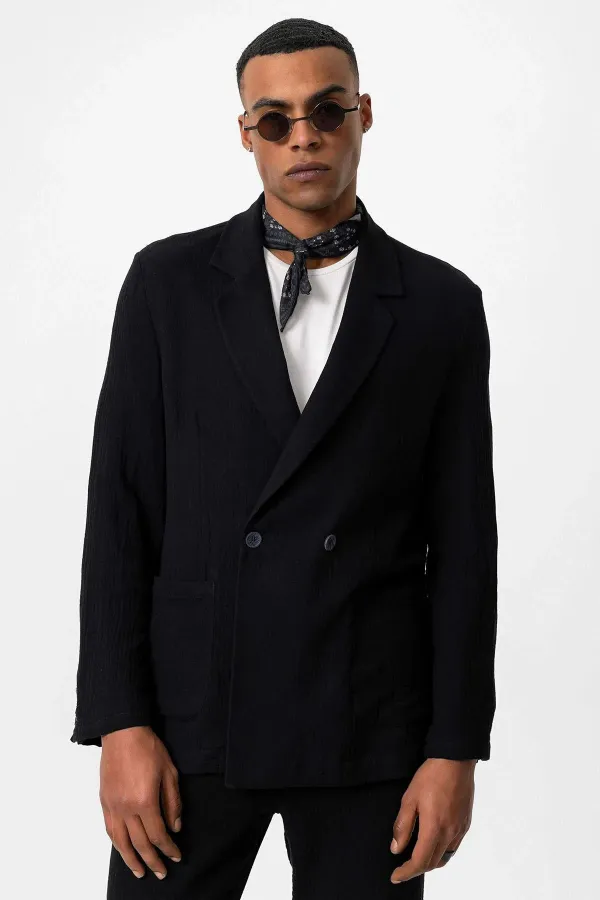Antioch Black Double-Breasted Unlined Men's Blazer Jacket