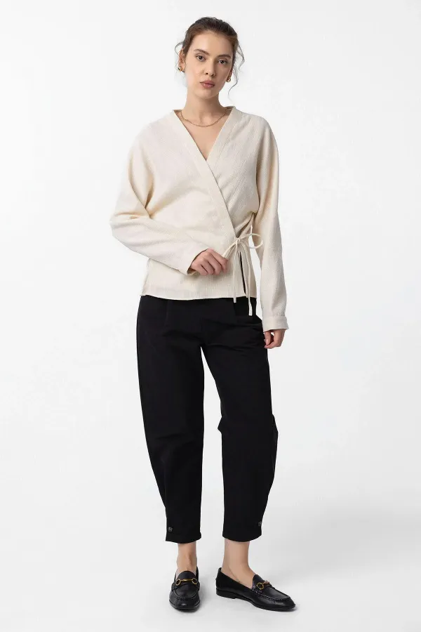 Antioch Ekru Bağlamalı Kimono Kadın Gömlek