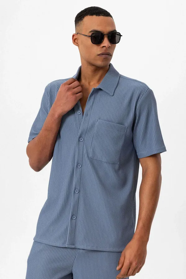 Antioch Indigo Corduroy Short-Sleeved Men's Shirt