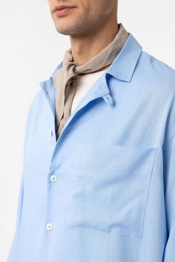 Chemise homme Antioch bleu clair en lin mélangé, coupe décontractée