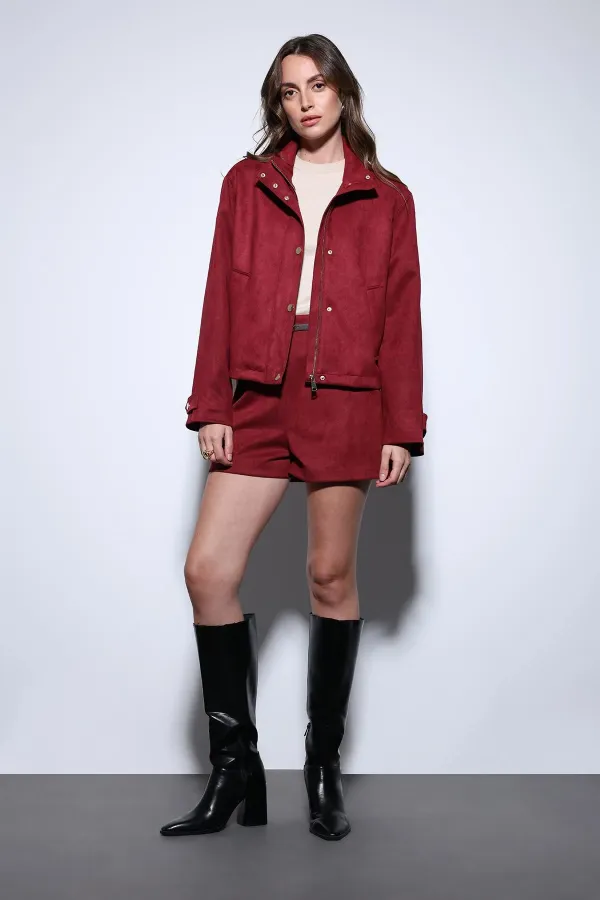 Veste bomber en daim bordeaux Antioch