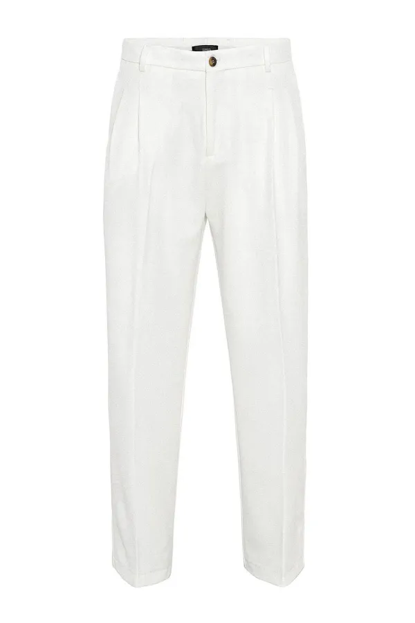 Pantalon Antioch écru à taille haute plissé et coupe décontractée pour homme