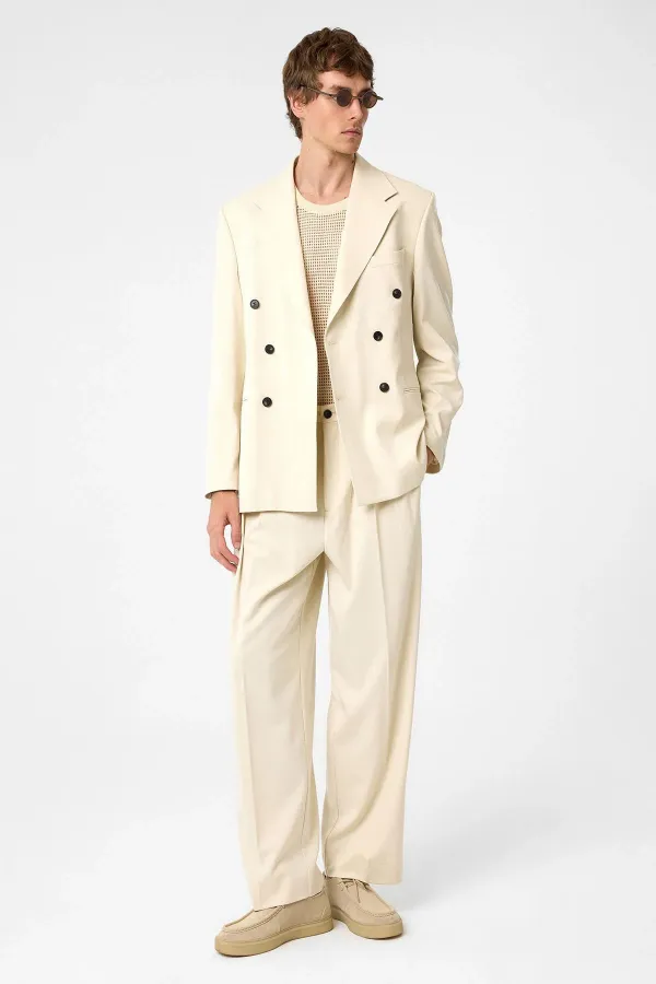 Antioch Ekru Relax Fit Kruvaze Erkek Blazer Ceket