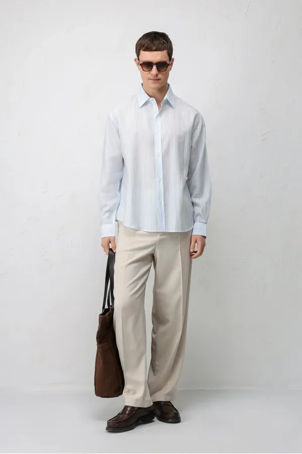 Chemise rayée Antioch Blue en mélange de lyocell, coupe décontractée, pour homme