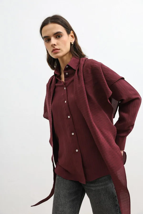 Antioch Bordo Mendil Detaylı Kadın Gömlek