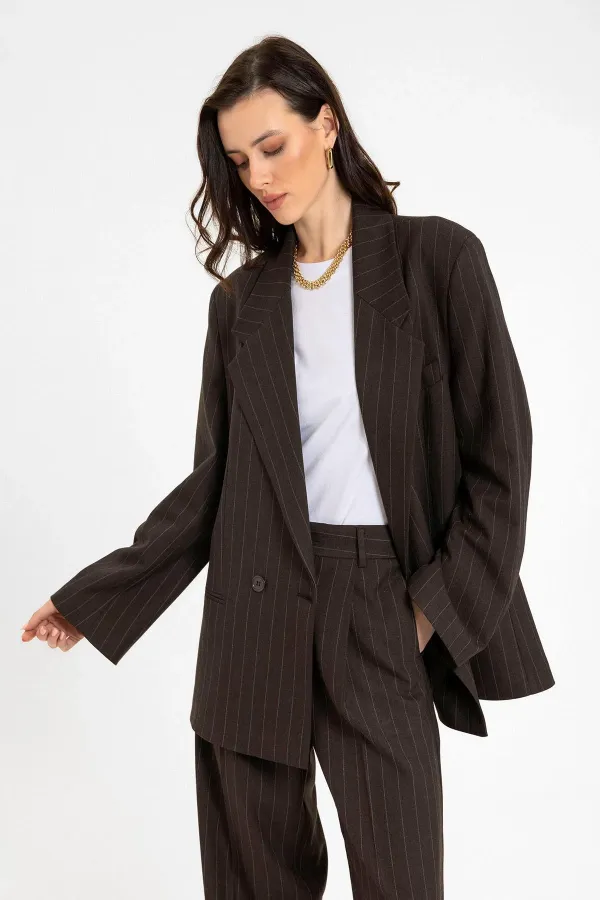 Antioch Coffee Women's Striped Oversize Blazer Jacket
