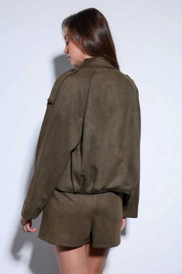Antioch Haki Süet Görünümlü Bomber Kadın Mont