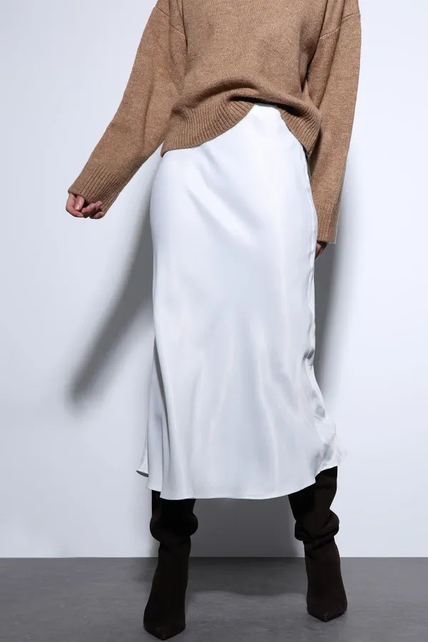 Jupe midi en satin blanc Antioch