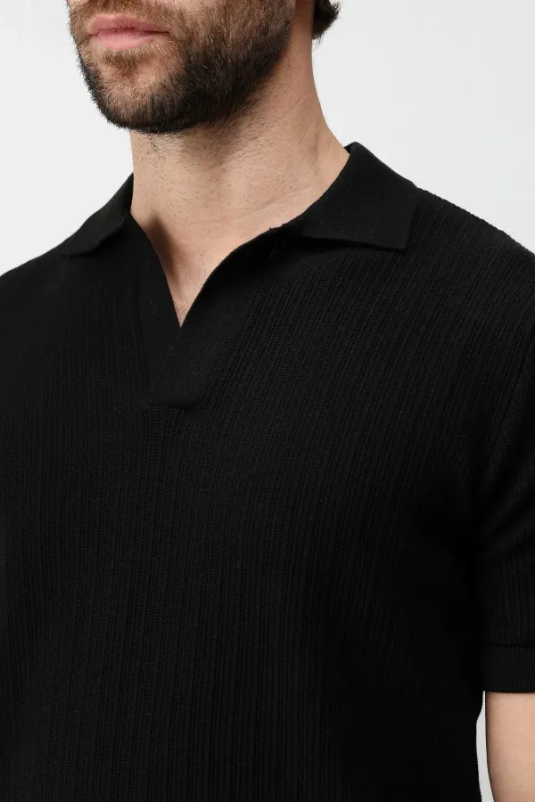 T-shirt en maille texturée premium Antioch Black pour homme