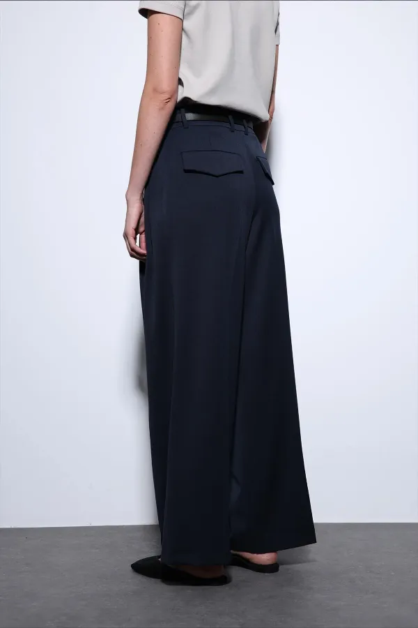 Antioch Lacivert Pileli Palazzo Kadın Pantolon