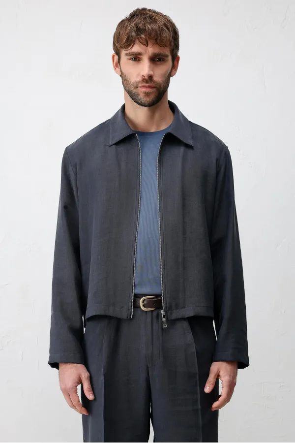 Antioch Navy Blue Lyocell Blend Summer Jacket