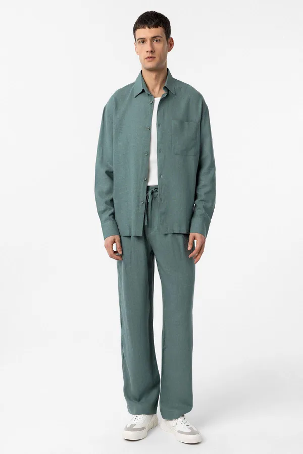 Chemise homme Antioch Green en lin mélangé coupe décontractée