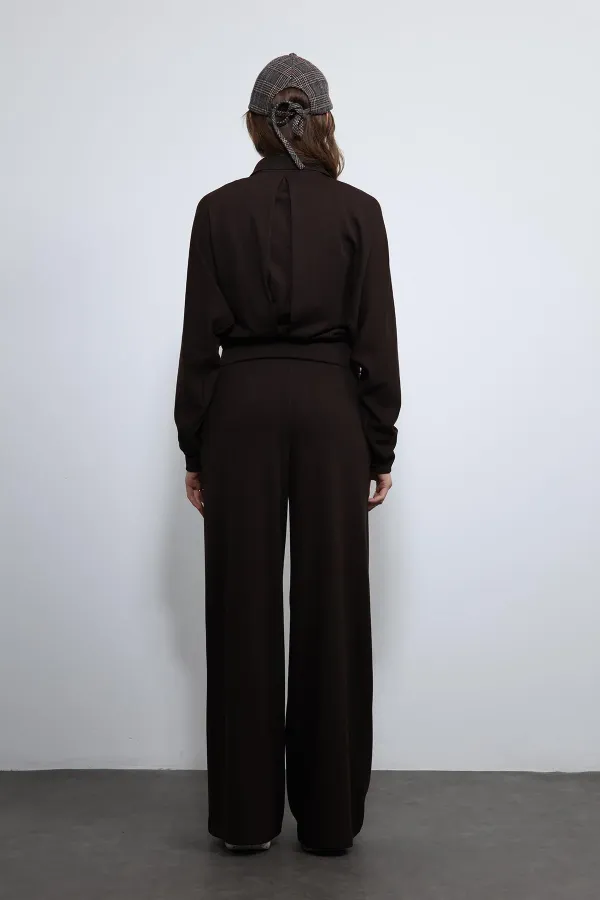 Antioch Kahve Geniş Paça Çizgili Eşofman Takım