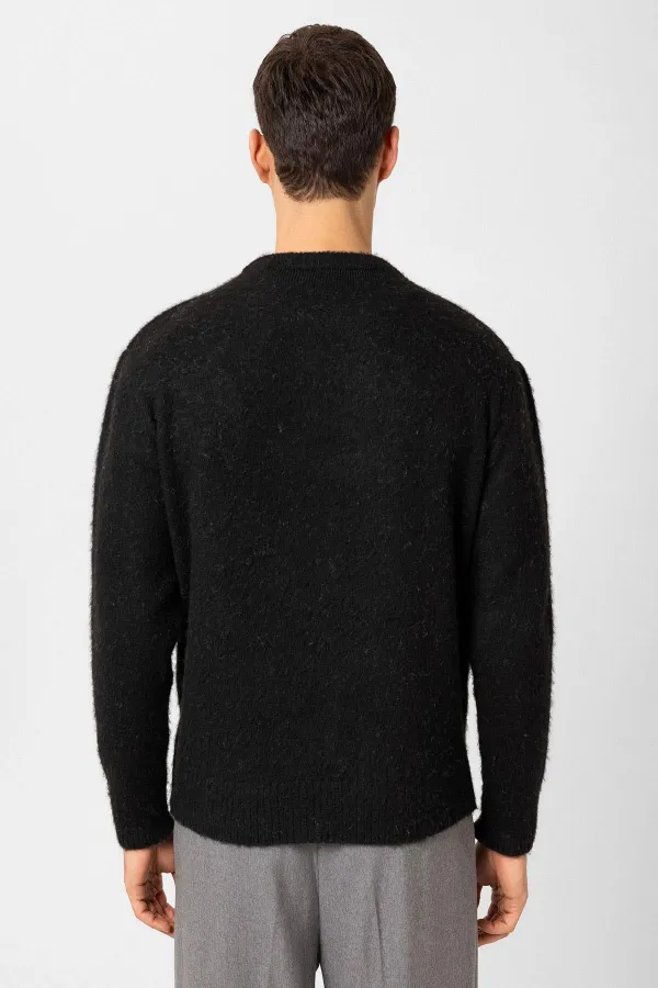 Antioch Siyah Yün Görünümlü Erkek Kazak