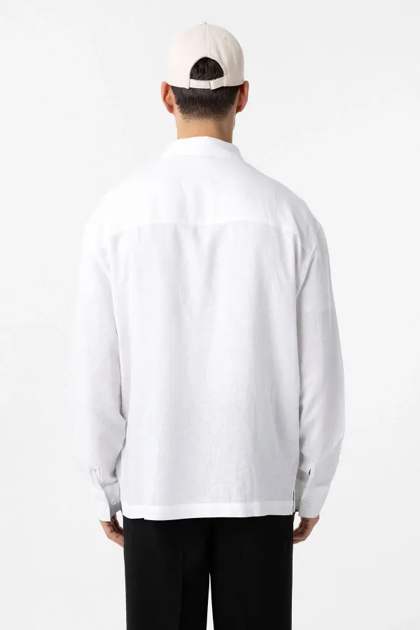 Antioch Beyaz Keten Karışımlı Relax Fit Erkek Gömlek