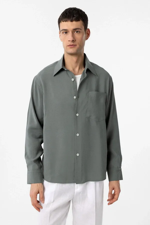 Antioch Haki Modal Kumaş Relax Fit Erkek Gömlek
