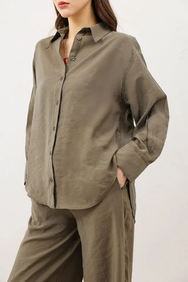 Antioch Khaki Draped Oversize Women's Shirt