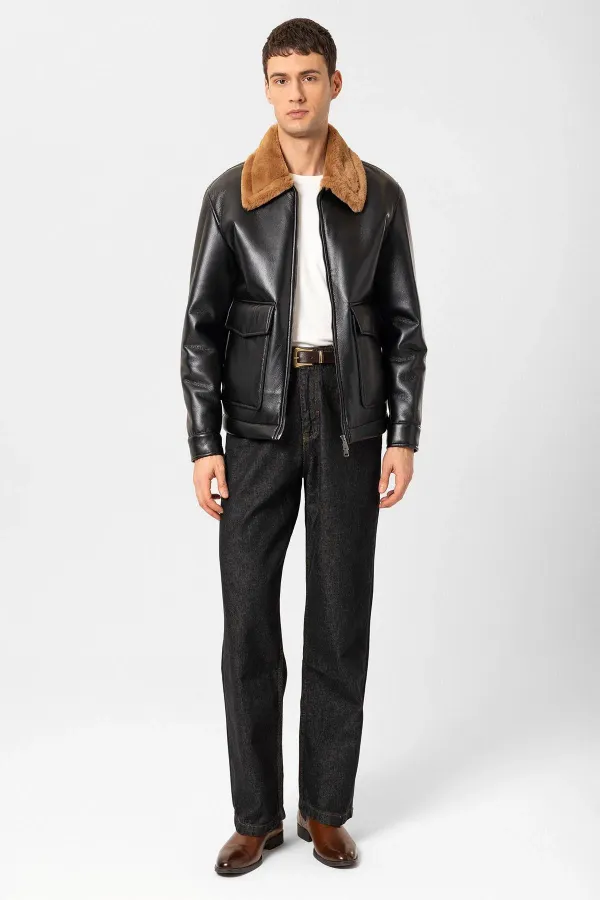 Veste en similicuir Antioch noir/marron avec doublure détaillée