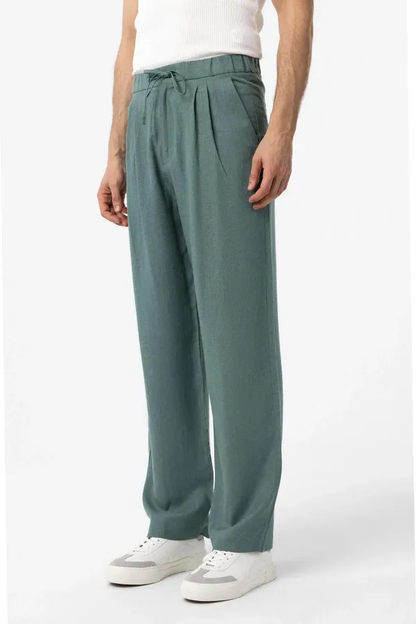 Antioch Green Linen Blend Baggy Men's Pants with Belt