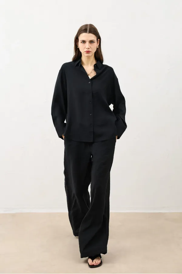 Pantalon Antioch noir en mélange modal pour femme