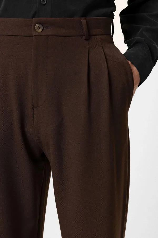 Pantalon homme Antioch Coffee taille haute plissé coupe décontractée