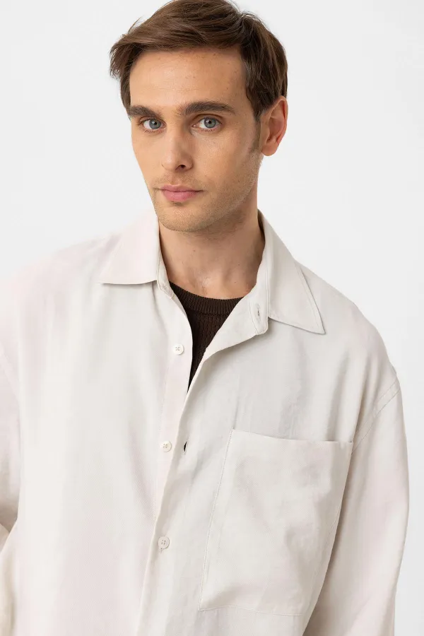 Antioch Ekru Relax Fit Modal Kumaş Erkek Gömlek