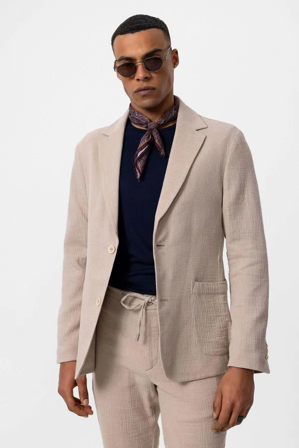 Antioch Beige Unlined Men's Blazer Jacket with Patch Pockets