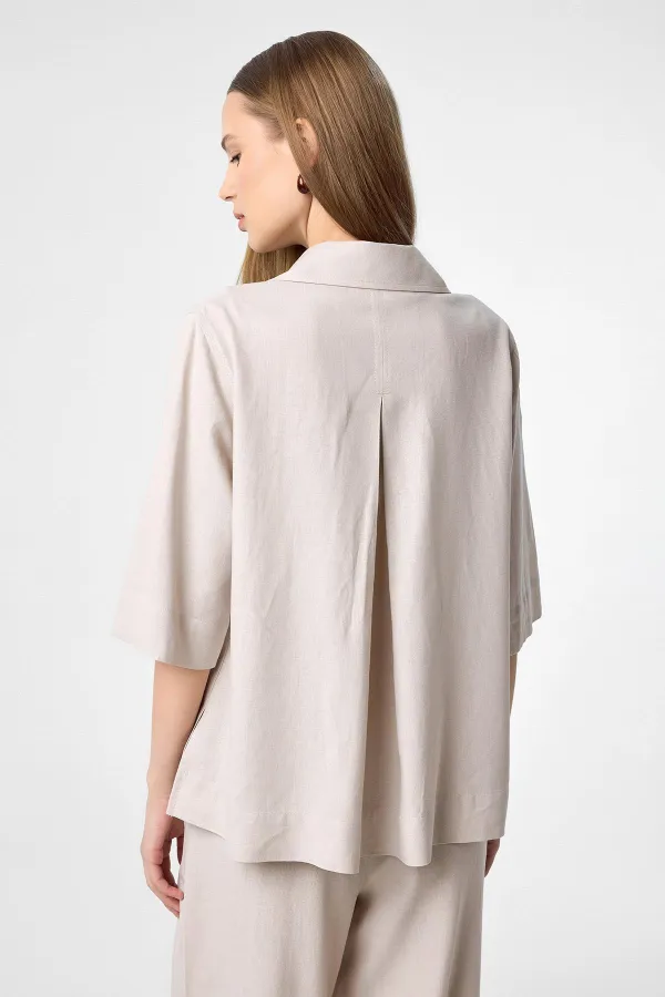 Antioch Bej Keten Karışımlı Kadın Gömlek