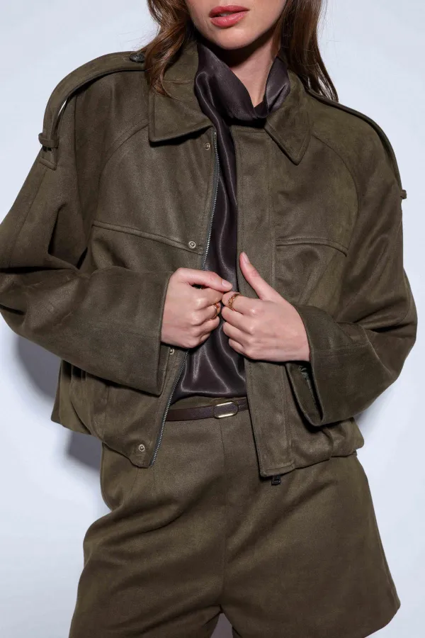 Antioch Haki Süet Görünümlü Bomber Kadın Mont
