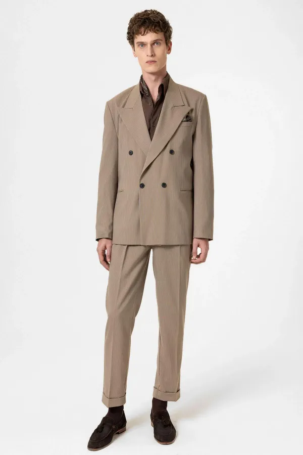 Antioch Vizon Rahat Kruvaze Çizgili Erkek Blazer Ceket