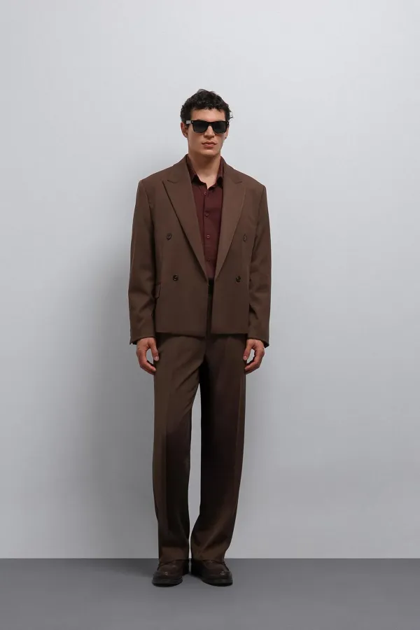 Antioch Kahve Kruvaze Relax Crop Fit Blazer Ceket