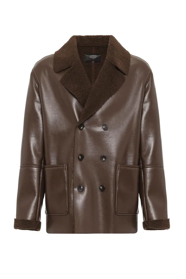 Veste croisée en similicuir pour homme Antioch avec doublure couleur café