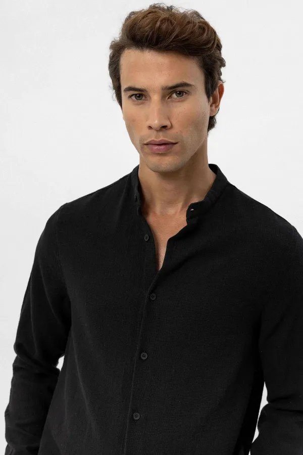 Antioch Black Mandarin Collar Woven Men's Shirt
