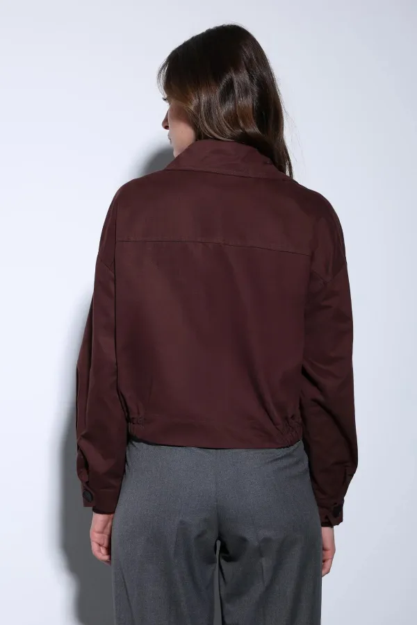 Antioch Bordo Kruvaze Kısa Kadın Trençkot