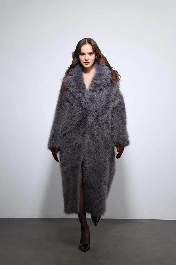 Antioch Anthracite Faux Fur Long Coat